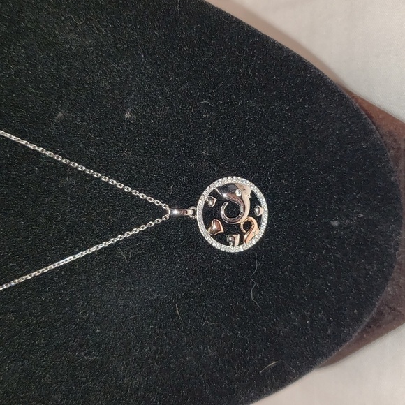 STERLING elephants mom and baby pendant and chain with rhinestones - Picture 3 of 5